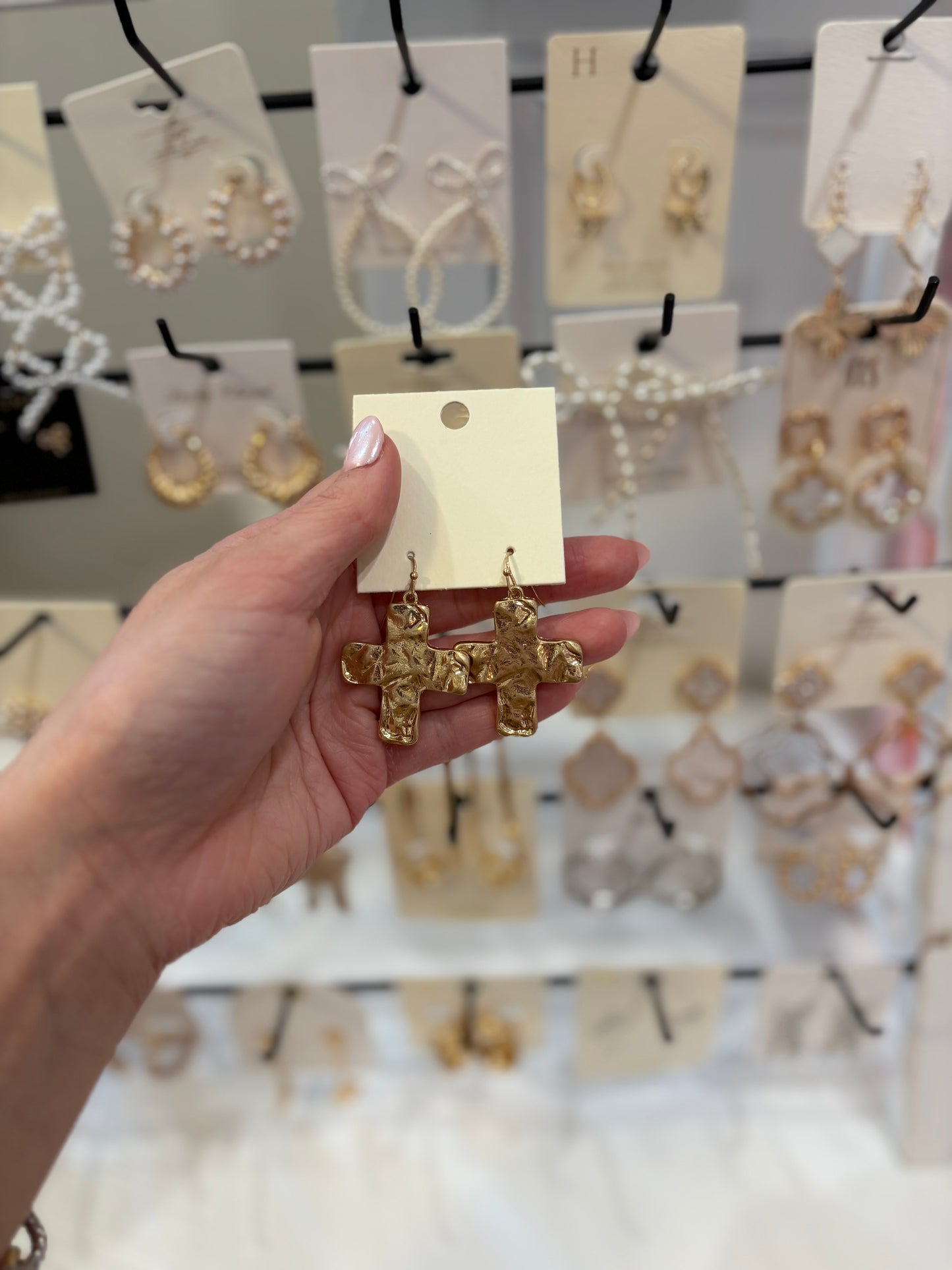 Gold Cross Dangle Earrings