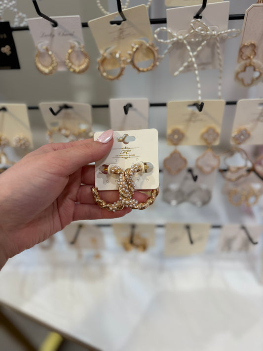 Twisted Gold Hoops w pearls earrings