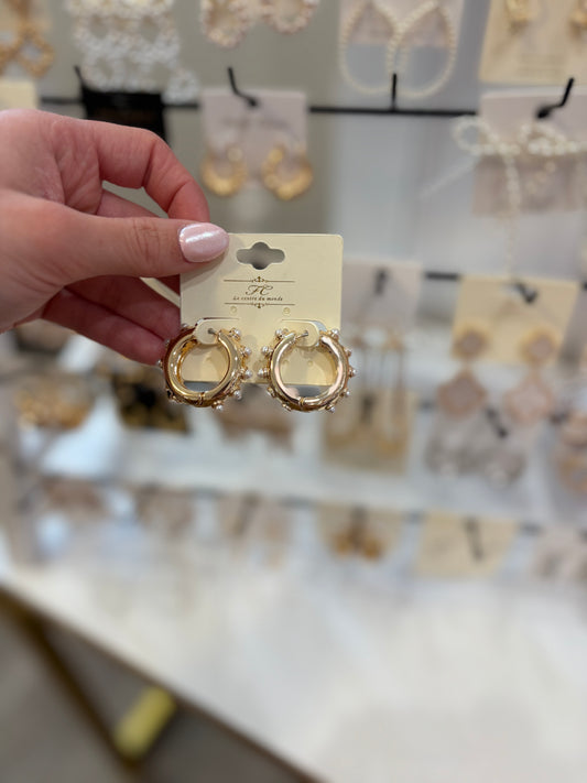 Gold hoops with pearls in circle earrings