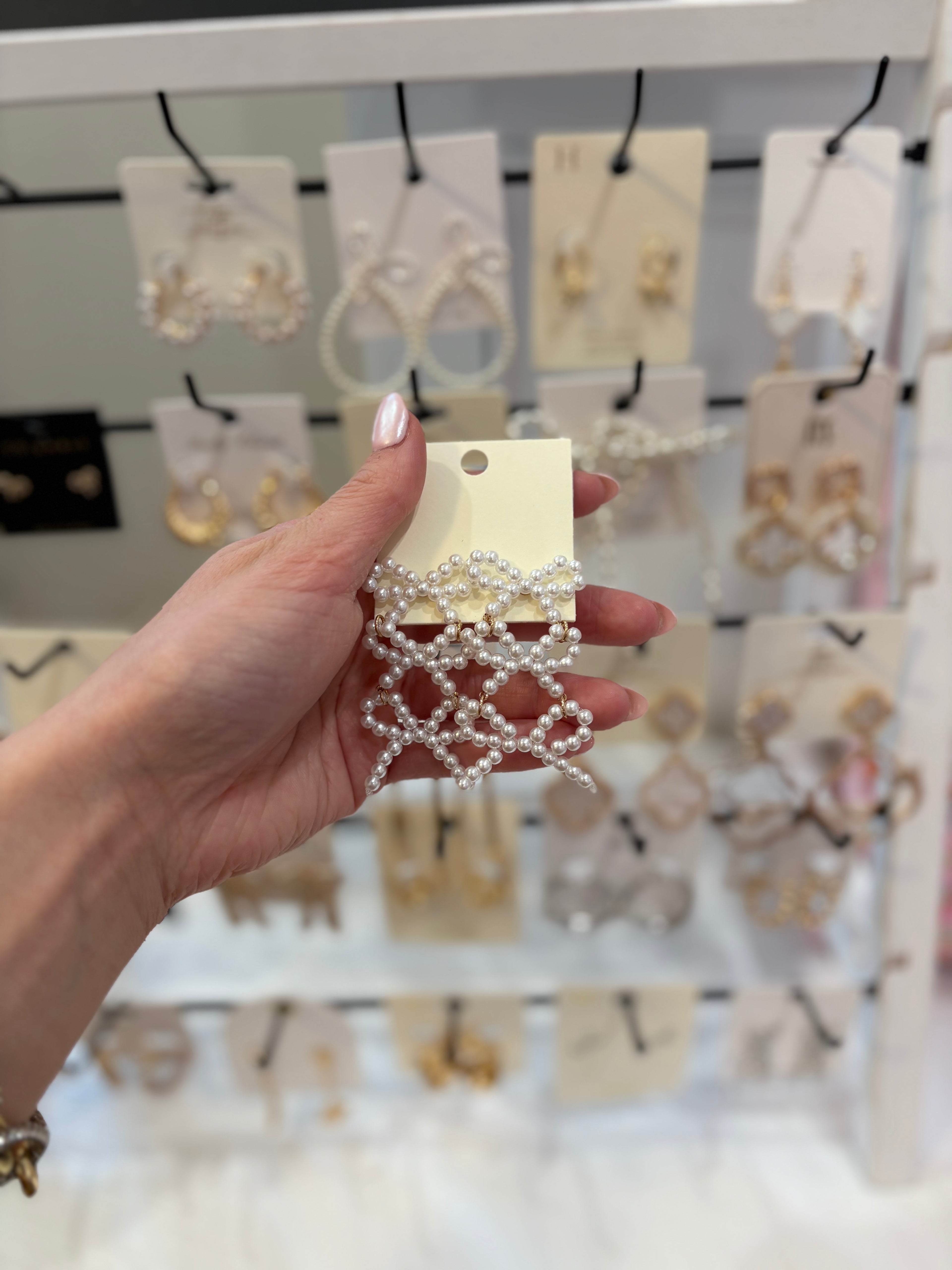 3 Pearl Bow Dangle Earrings