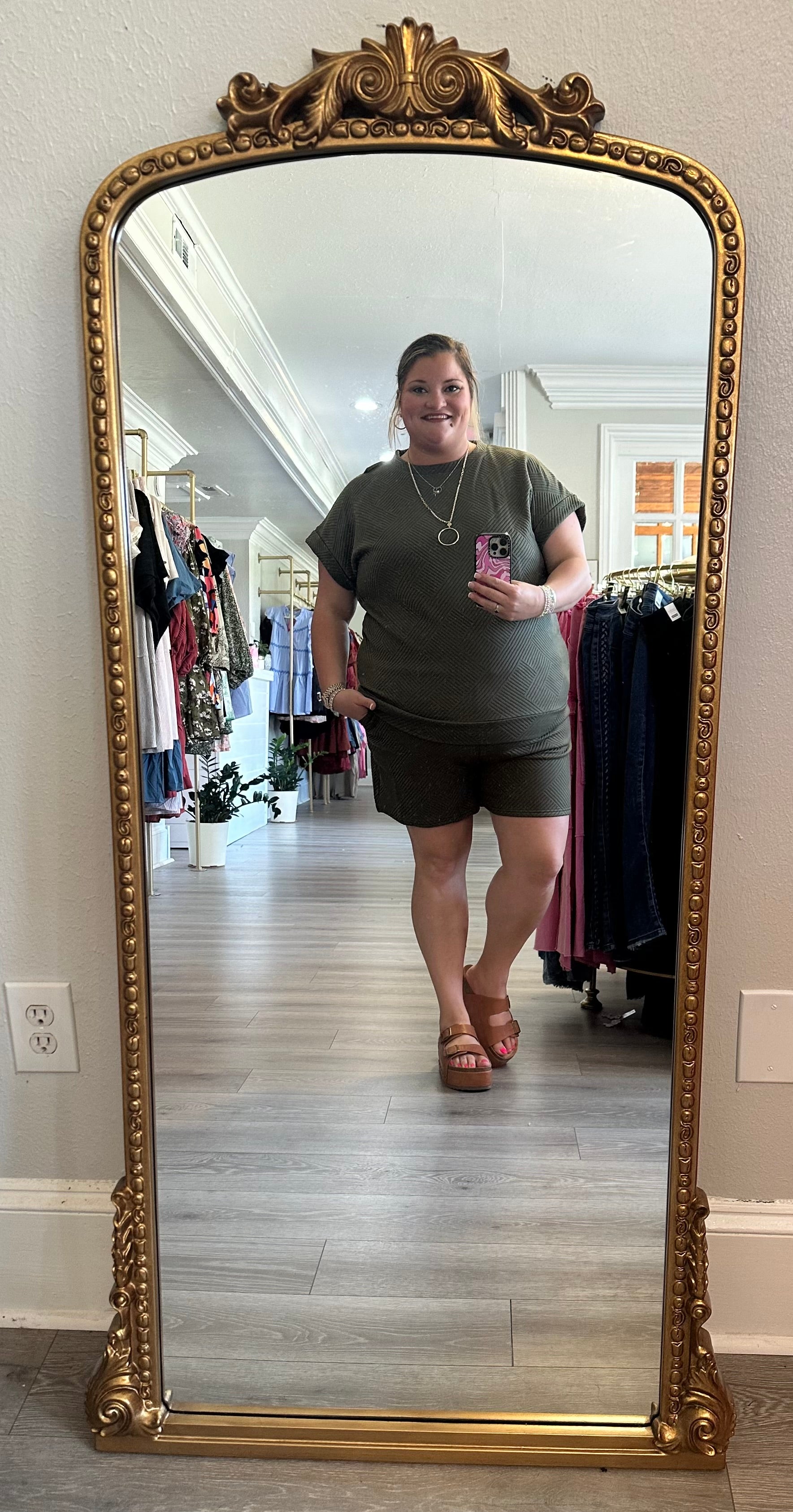 Textured Green Plus Set Shorts