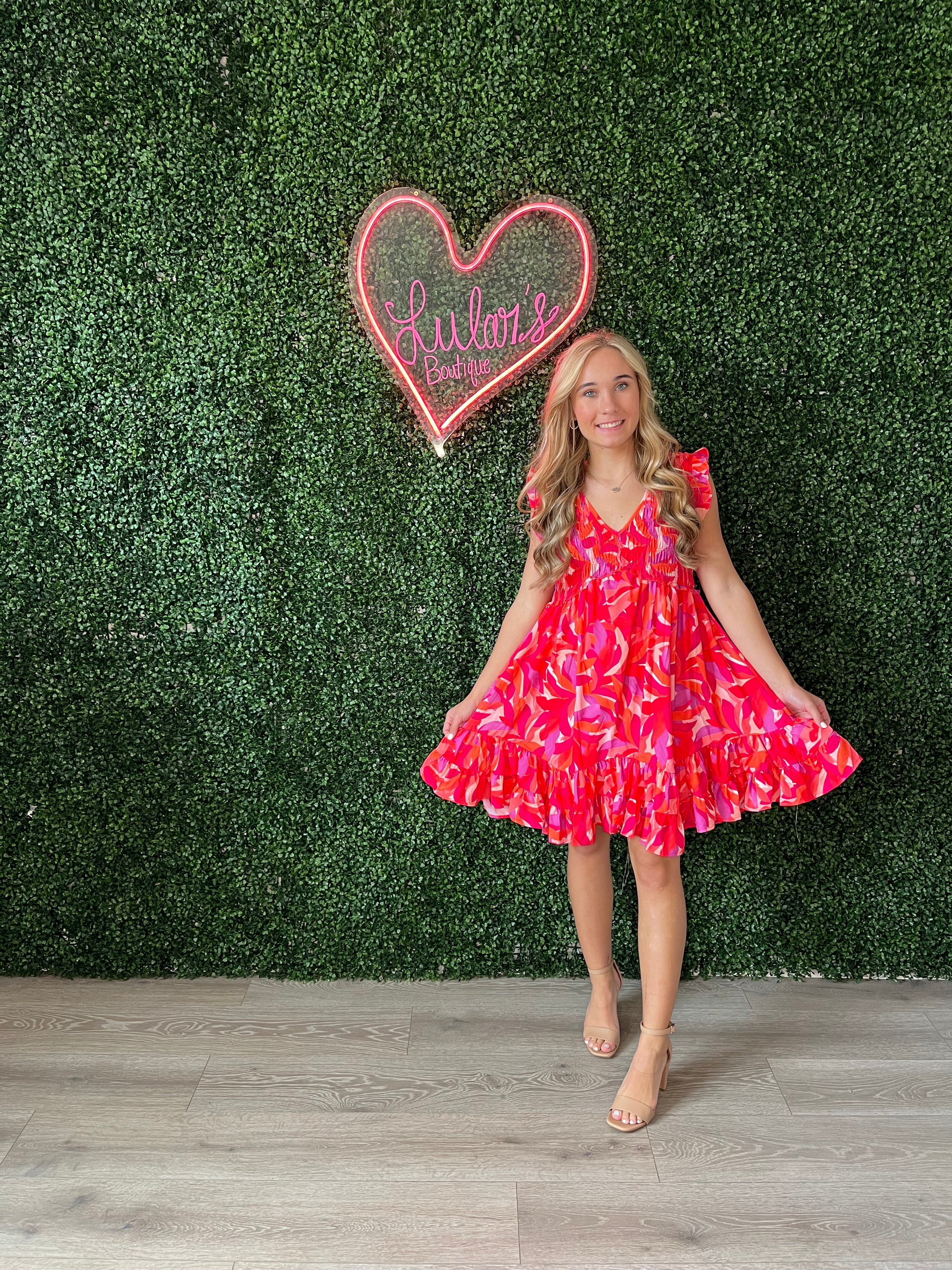 Floral Pink & Orange Dress