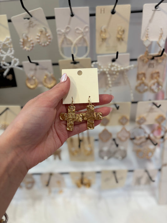 Gold Cross Dangle Earrings