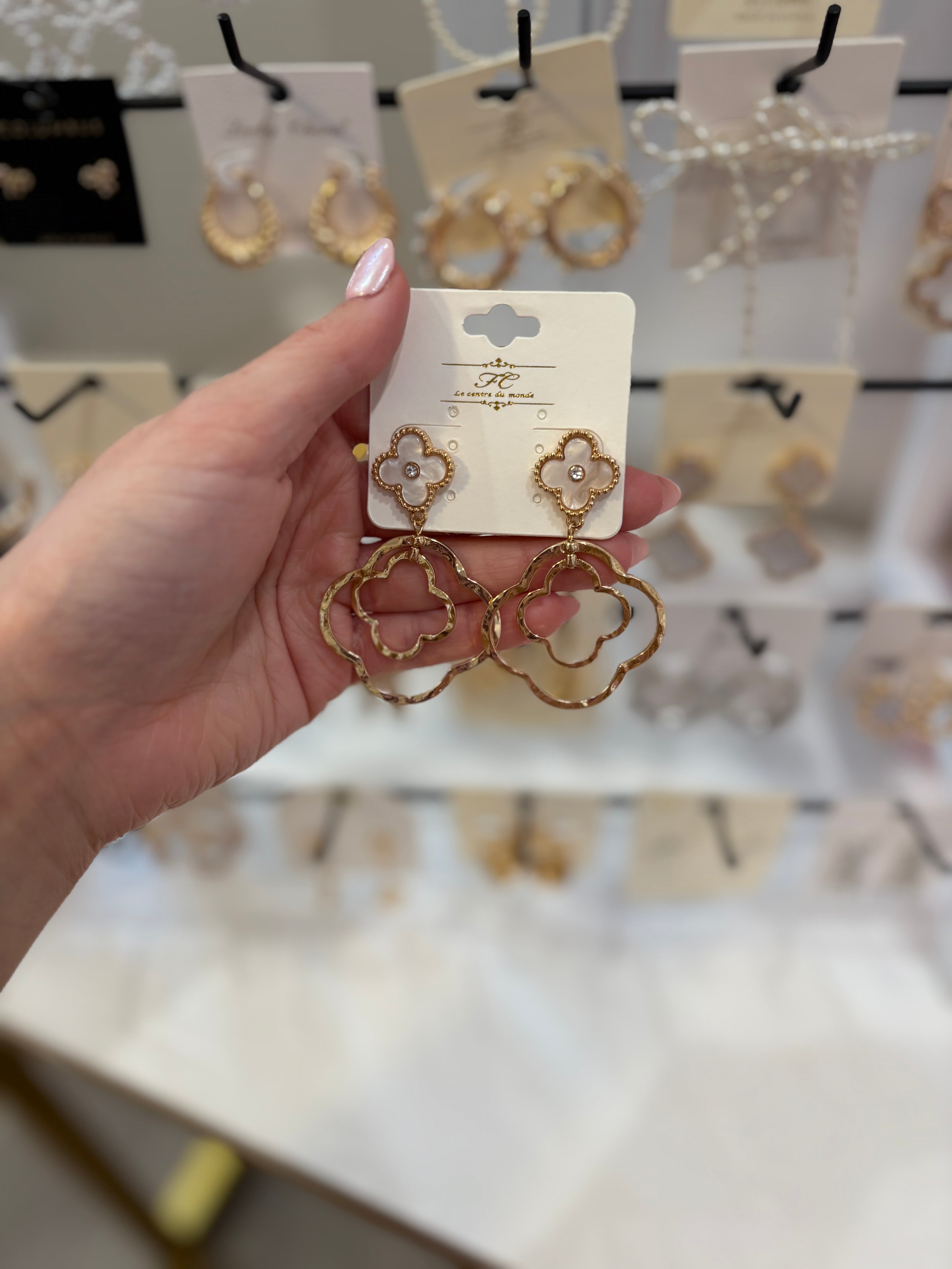 Gold pearl clover studs w/ 2 gold clover earrings