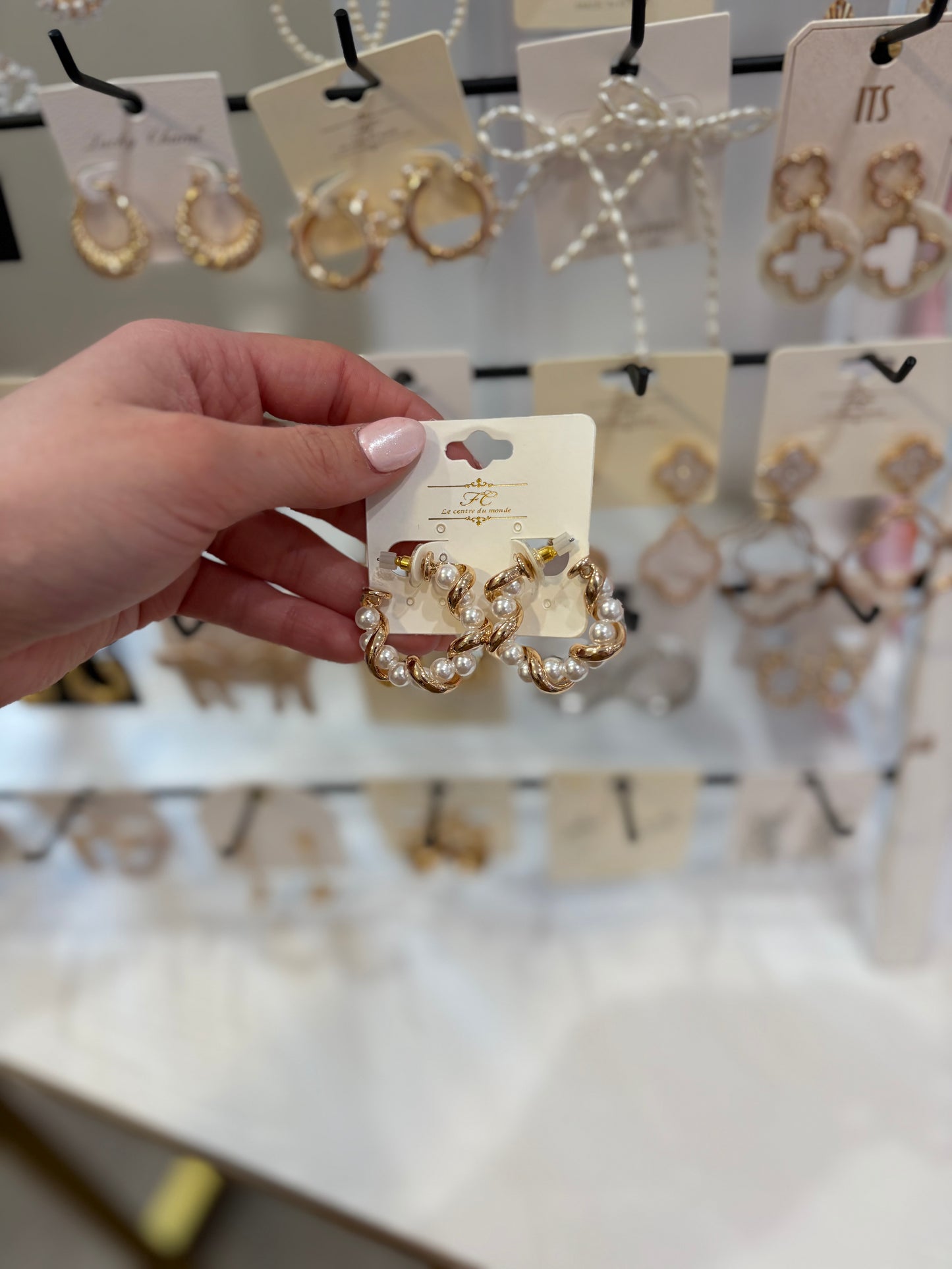 Pearl Hoops w/ gold braid