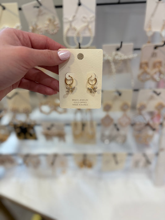 Gold hoops w/ bow dangle earrings