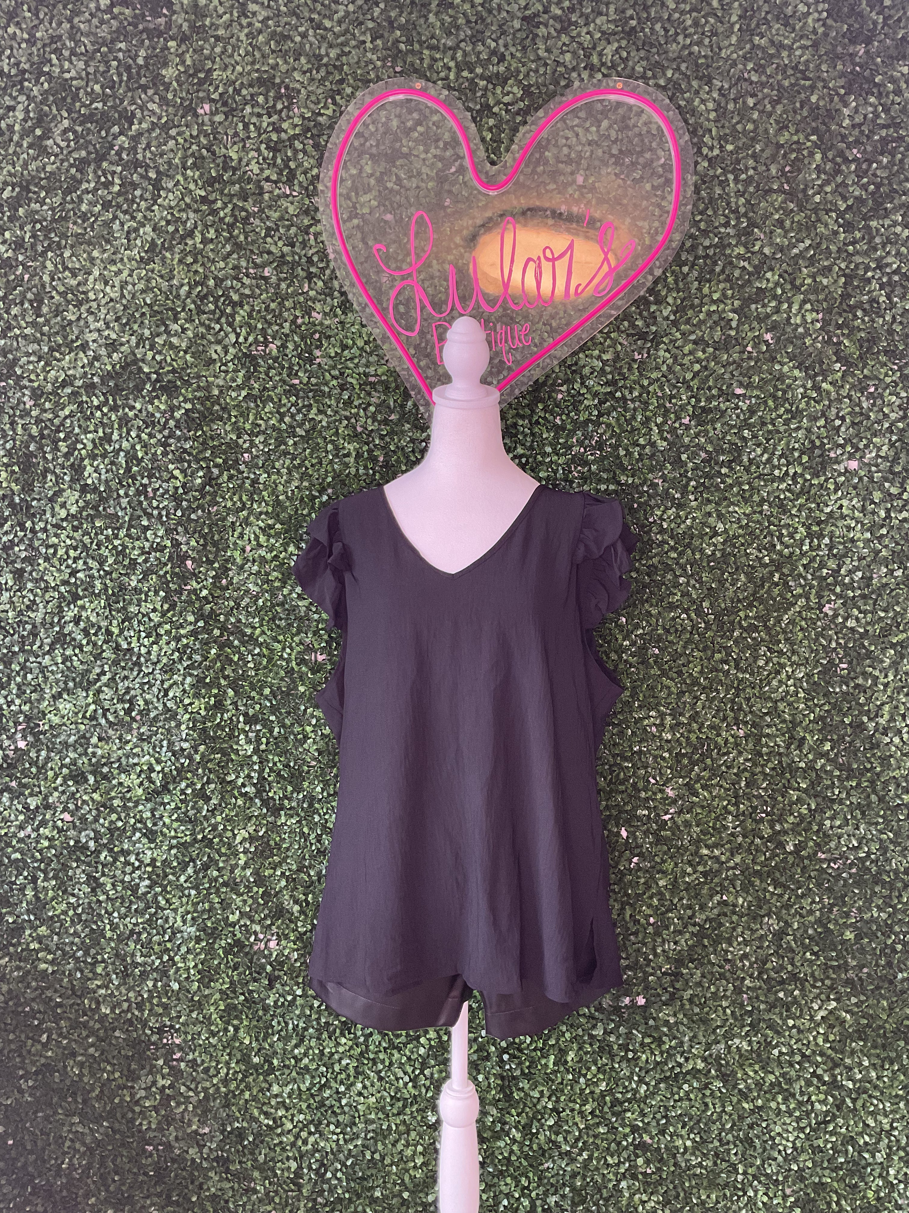 Black ruffle sleeve top