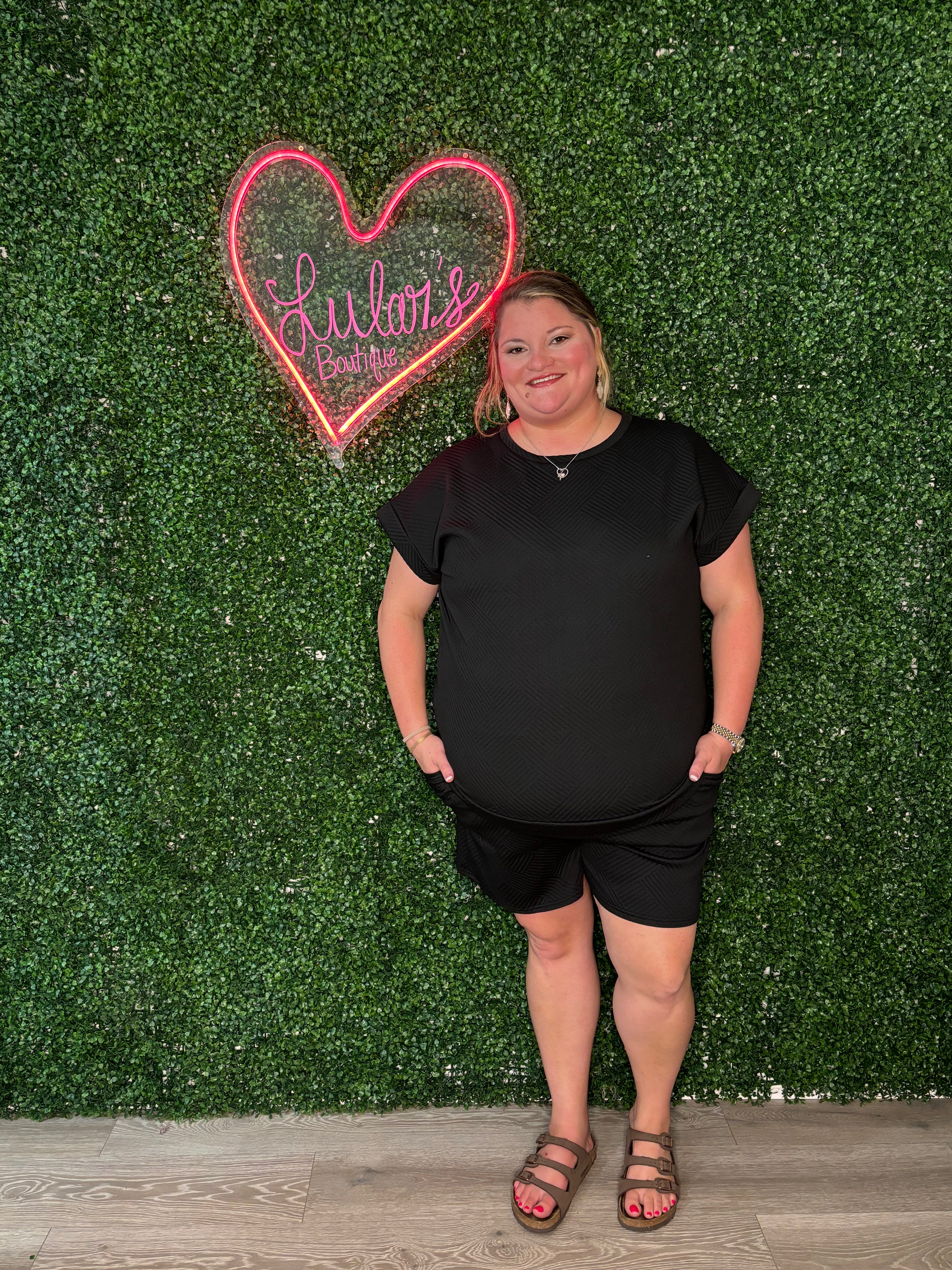 Textured Black Plus Set Shorts