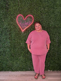 Mauve Ribbed Set Pants Plus