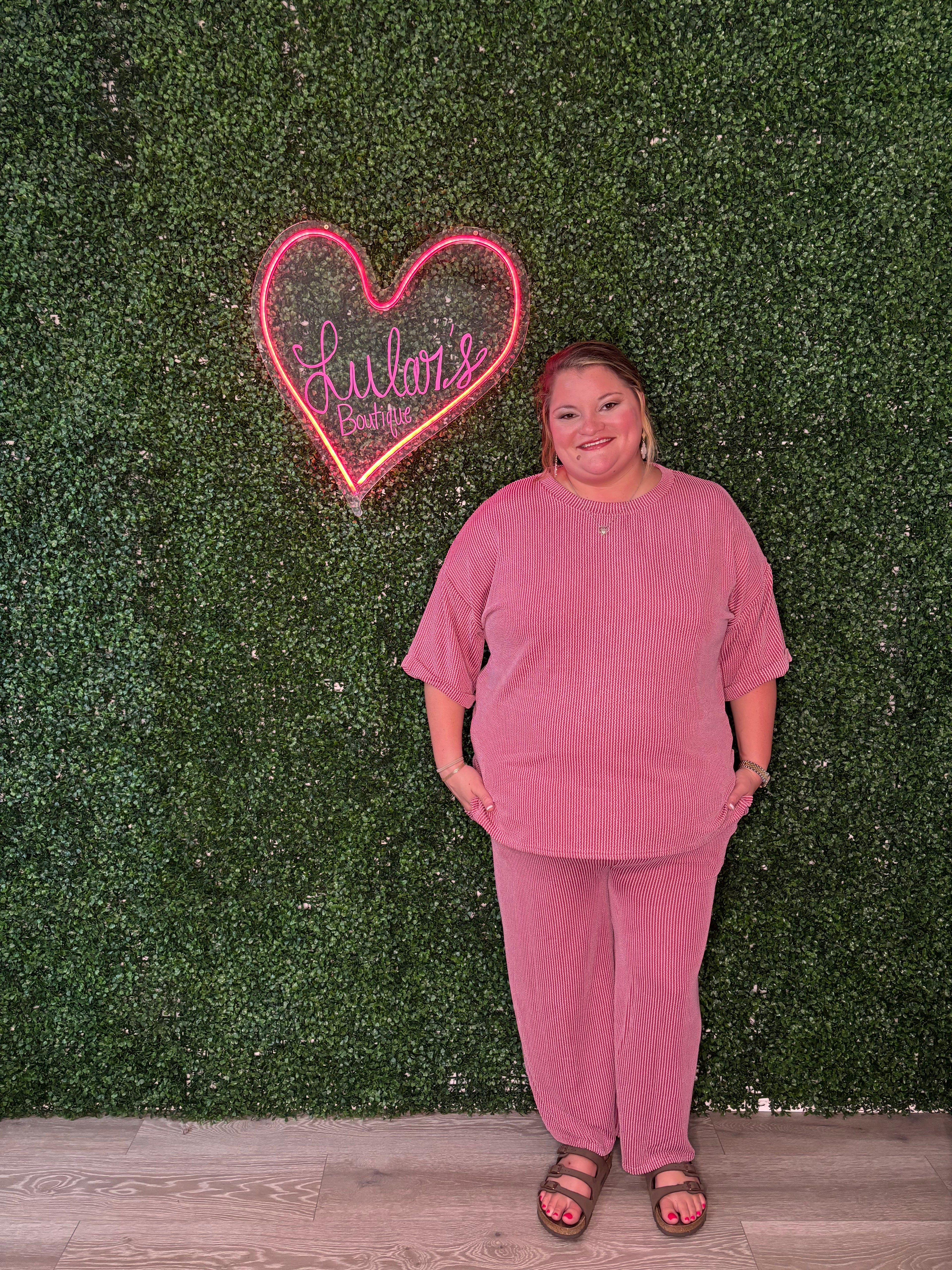 Mauve Ribbed Set Pants Plus