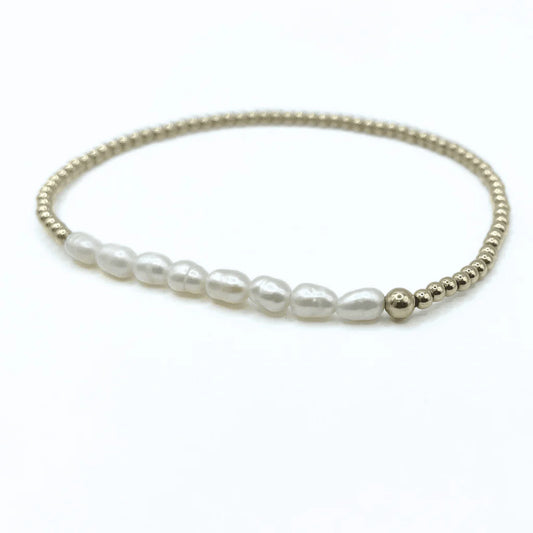 Erin Gray- Petite Row Rice Pearl bracelet with 14k gold filled beads