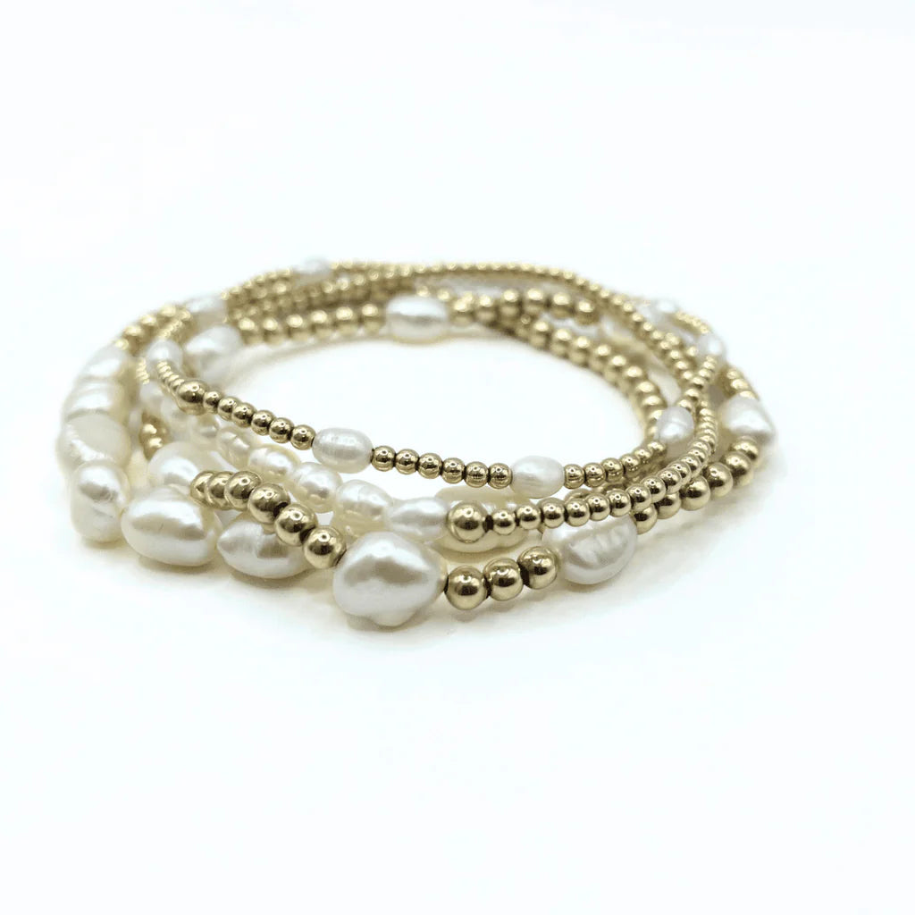Erin Gray- Petite Row Rice Pearl bracelet with 14k gold filled beads