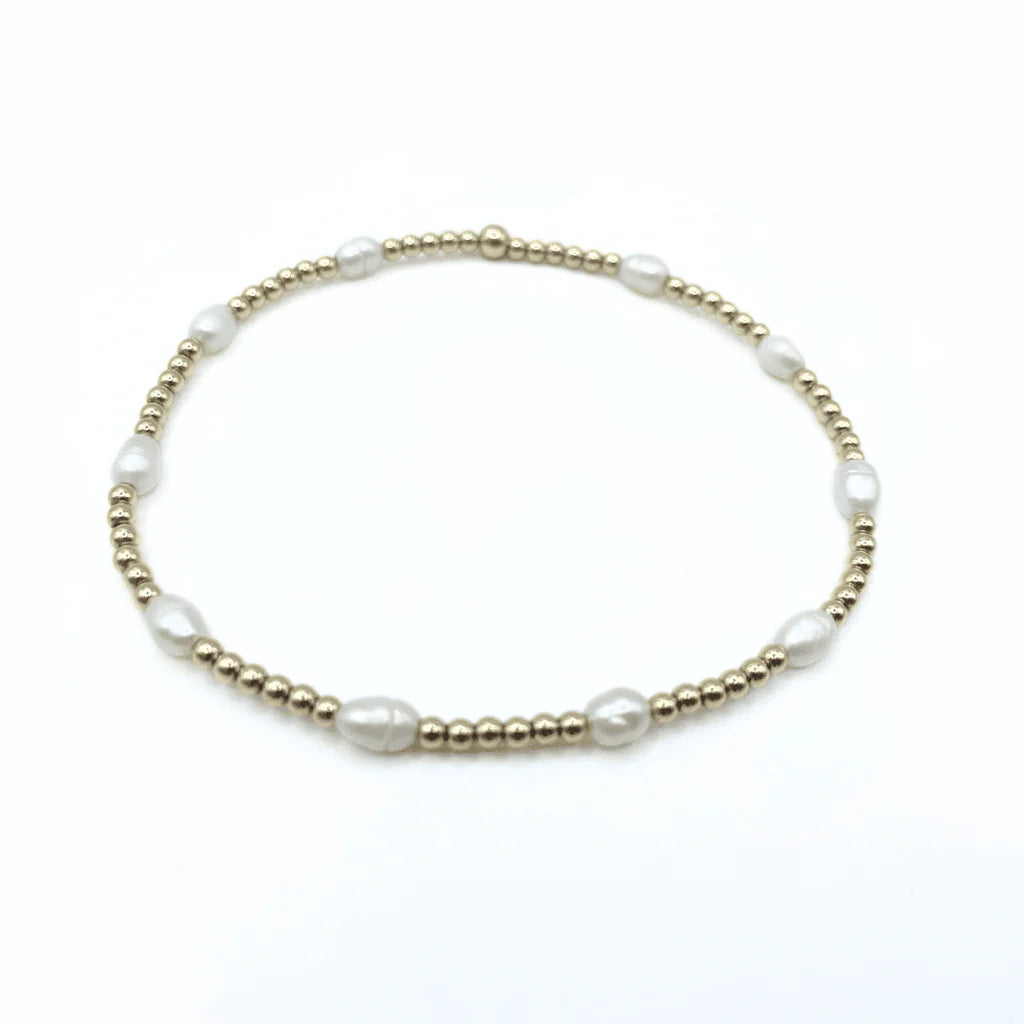 Erin Gray- Petite Patterned Rice Pearl bracelet with 14k Gold Filled Beads
