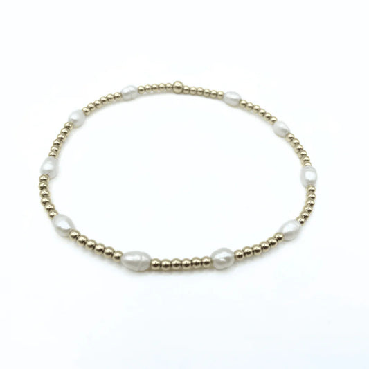 Erin Gray- Petite Patterned Rice Pearl bracelet with 14k Gold Filled Beads
