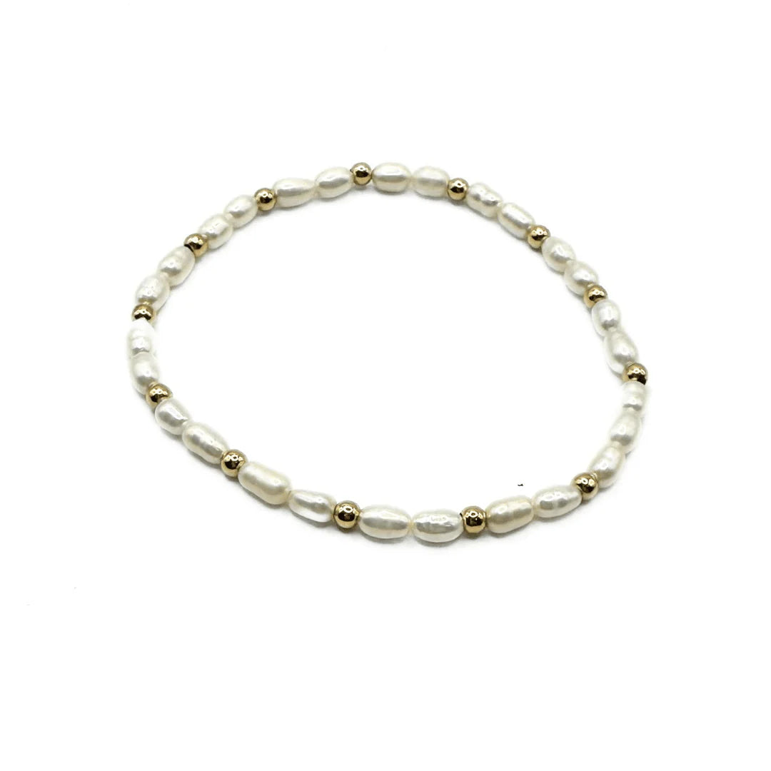 Erin Gray- Rice Pearl Bracelet with 3mm 14k Gold Filled Beads