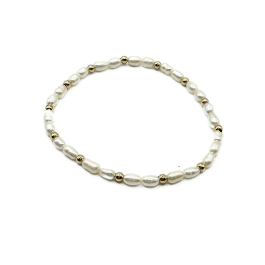 Erin Gray- Rice Pearl Bracelet with 3mm 14k Gold Filled Beads
